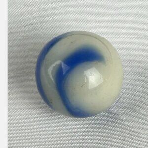 Vintage Akro Agate Corkscrew Glass Marble .64 Inch Blue White Base Swirl